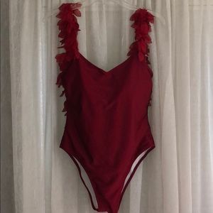 Red one piece bathing suit